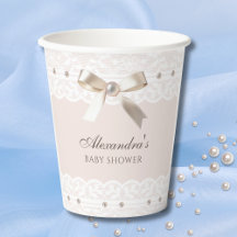 ピンクサテンボウリージェンシーホワイトレースベビーシャワー