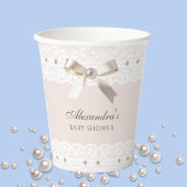 ピンクサテンボウリージェンシーホワイトレースベビーシャワー 紙コップ