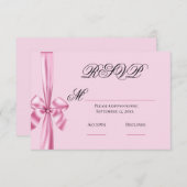 ピンクサテンリボンシンプルウェディングRSVP 出欠カード (正面/裏面)