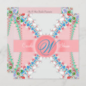 ピンクサテン フラクタル バタフライ ウェディング 招待状 (正面/裏面)