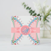 ピンクサテン フラクタル バタフライ ウェディング 招待状 (スタンド正面)