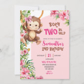 ピンクサバンナモンキーのBorn Two Be Wild 2歳の誕生日 招待状 (正面)