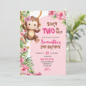 ピンクサバンナモンキーのBorn Two Be Wild 2歳の誕生日 招待状 (スタンド正面)