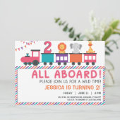 ピンクサファモダンリトレイン誕生日招待状 招待状 (スタンド正面)