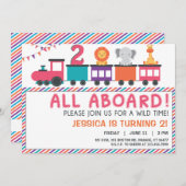 ピンクサファモダンリトレイン誕生日招待状 招待状 (正面/裏面)