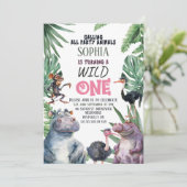 ピンクサファリアニマルズワイルドワン誕生日 招待状 (スタンド正面)