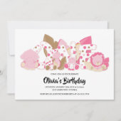 ピンクサファリアニマルズ1st誕生日パーティの招待状 招待状 (正面)