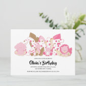 ピンクサファリアニマルズ1st誕生日パーティの招待状 招待状 (スタンド正面)