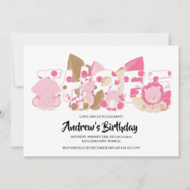 ピンクサファリアニマルズ3rd誕生日パーティの招待状 招待状