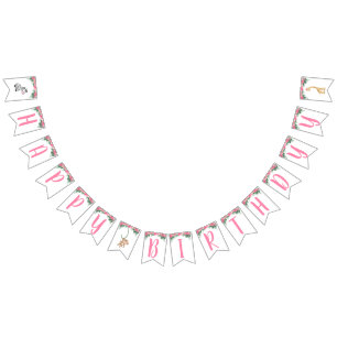 ピンクサファリアニマル誕生日 バンティングフラッグ