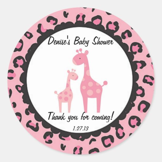 ピンクサファリキリンのステッカー ラウンドシール (正面)