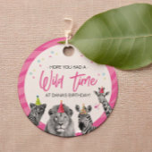 ピンクサファリジャングルすべての動物を呼び出す誕生日 フェイバータグ