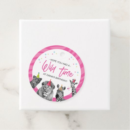 ピンクサファリジャングルすべての動物を呼び出す誕生日 フェイバータグ (インサイチュ)