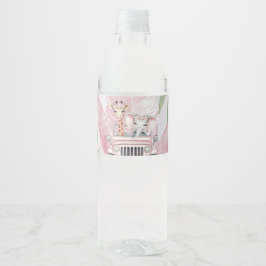 ピンクサファリジャングルアドベンチャーガールベビーシャワー ペットボトルラベル