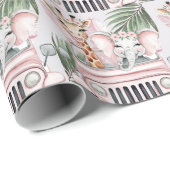 ピンクサファリジャングルアドベンチャーガールベビーシャワー ラッピングペーパー (ロールコーナー)