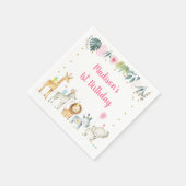 ピンクサファリジャングルアニマル誕生日 スタンダードカクテルナプキン (角)