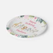 ピンクサファリジャングルパーティー動物誕生日 ペーパープレート (アングル)