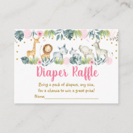 ピンクサファリジャングルベビーシャワーおむつラッフル エンクロージャーカード