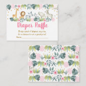 ピンクサファリジャングルベビーシャワーおむつラッフル エンクロージャーカード (正面/裏面)