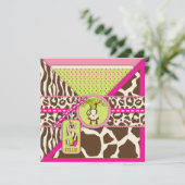 ピンクサファリジャングルモンキーフィフス誕生日 招待状 (スタンド正面)