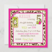 ピンクサファリジャングルモンキーフィフス誕生日 招待状 (裏面)