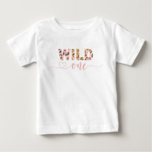 ピンクサファリジャングルレオパードワイルドワン1歳 ベビーTシャツ