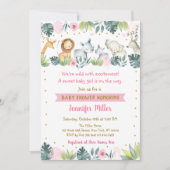 ピンクサファリジャングル動物の赤ちゃんシャワー 招待状 (正面)