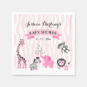 ピンクサファリジャングル動物ベビーガールシャワーナプキン スタンダードカクテルナプキン (正面)