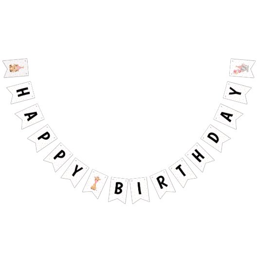 "ピンクサファリジャングル誕生日 バンティングフラッグ (全)
