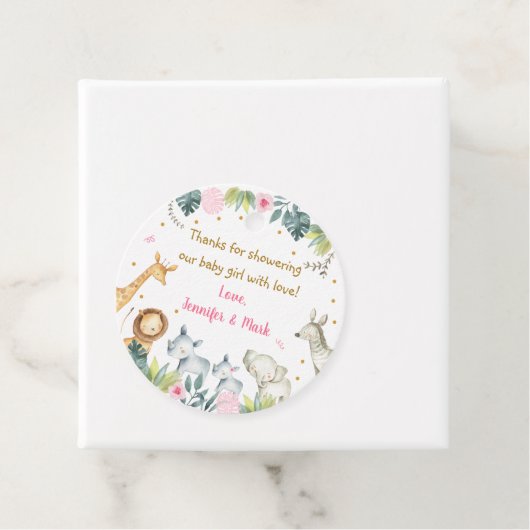 ピンクサファリジャングル赤ちゃんシャワーありがとう フェイバータグ (インサイチュ)