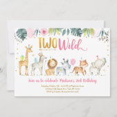 ピンクサファリツワイルド誕生日 招待状 (正面)