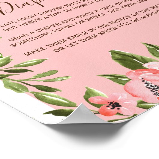 ピンクサファリテーマ深夜おむつことわざサイン ポスター (角)