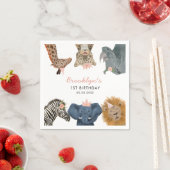 ピンクサファリテーマ誕生日パーティーキッズ スタンダードカクテルナプキン (インサイチュ)