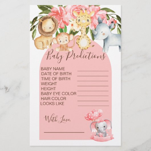 ピンクサファリテーマ赤ちゃんシャワー予測ゲーム (正面)