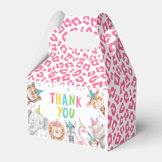 ピンクサファリパーティー動物の誕生日パーティーのお気に入りボックス フェイバーボックス (裏面サイド)