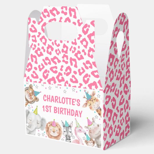 ピンクサファリパーティー動物の誕生日パーティーのお気に入りボックス フェイバーボックス (オープン)