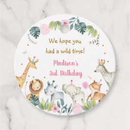 ピンクサファリパーティー動物誕生日 フェイバータグ