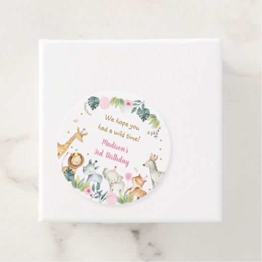 ピンクサファリパーティー動物誕生日 フェイバータグ (インサイチュ)