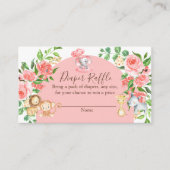 ピンクサファリベイビーシャワーおむつラッフルカード エンクロージャーカード (正面)