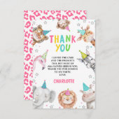 ピンクサファリモダンコールパーティー動物誕生日 サンキューカード (正面/裏面)