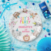 ピンクサファリモダンコールパーティー動物誕生日 ペーパープレート (パーティー)