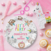 ピンクサファリモダンコールパーティー動物誕生日 ペーパープレート (パーティー)