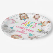 ピンクサファリモダンコールパーティー動物誕生日 ペーパープレート (アングル)