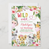 ピンクサファリワイルドワンガールバースデーパーティー 招待状 (正面)