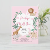 ピンクサファリワイルドワンガール1st誕生日招待状 招待状 (スタンド正面)