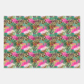 ピンクサファリ動物の毛皮のプリントパターンおもしろい ラッピングペーパーシート (正面3)