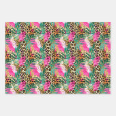 ピンクサファリ動物の毛皮のプリントパターンおもしろい ラッピングペーパーシート (正面2)