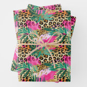 ピンクサファリ動物の毛皮のプリントパターンおもしろい ラッピングペーパーシート (インサイチュ)