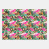 ピンクサファリ動物の毛皮のプリントパターンおもしろい ラッピングペーパーシート (正面)