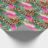 ピンクサファリ動物の毛皮のプリントパターンおもしろい ラッピングペーパー (角)